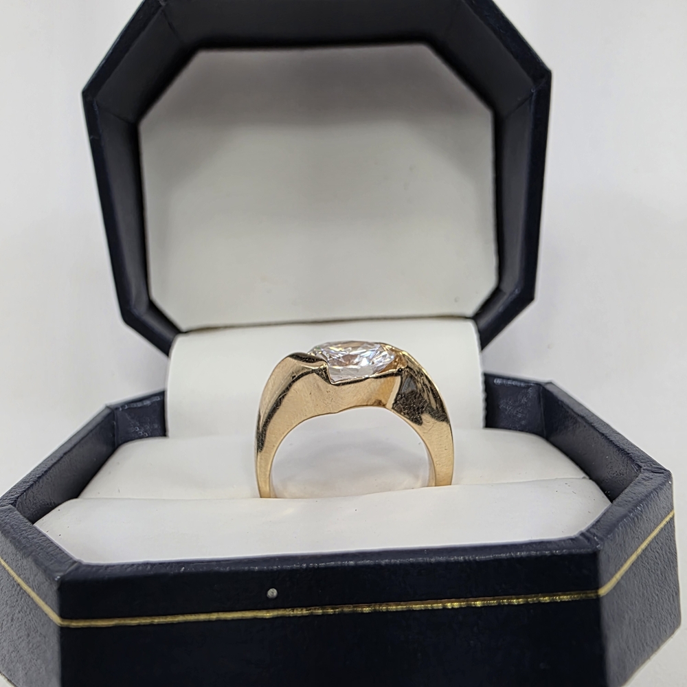 Solitaire Crystal Ring Gold-Tone Statement Cockta… - image 5